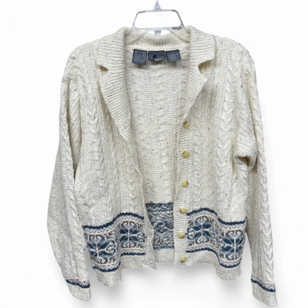 Vintage 90s Lizwear Coastal Cable Knit Cardigan, Size Small - Picture 8 of 10
